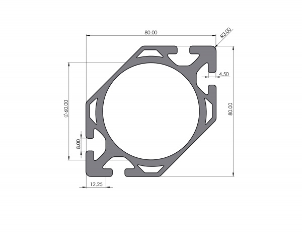 Aluminiumprofil 80x80-45° D60 Nut 8 I-Typ